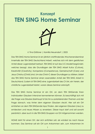 Konzept TEN SING Home Seminar