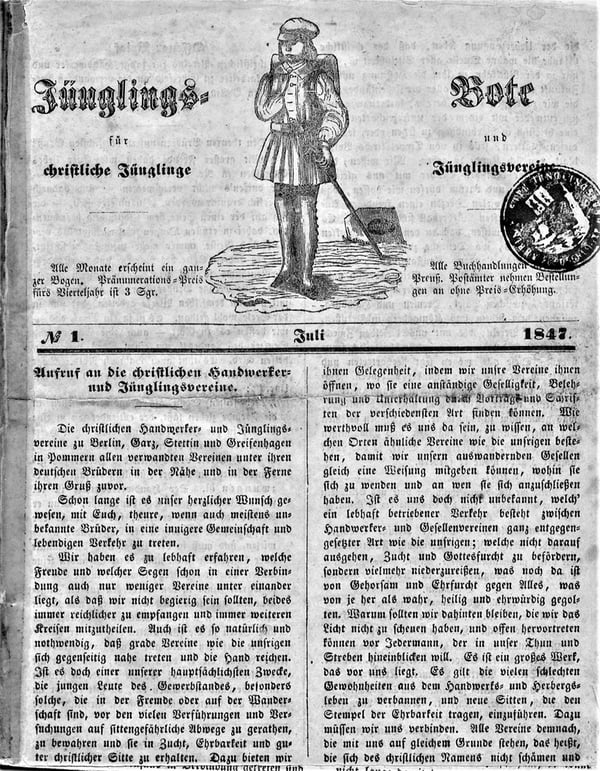 Die Ausgabe des ersten Jünglings-Boten im Juli 1847