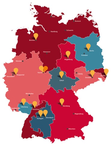 Karte der Mitgliedsverbände des CVJM Deutschland