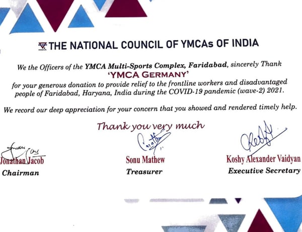 Corona-Hilfe YMCA Faridabad Indien